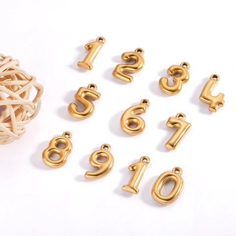 Edelstahl Bubble Zahl 0-9 Anhänger Für DIY Schmuckherstellung 18K Vergoldet 3D Runde Charms Für Halskette Armband Herstellung