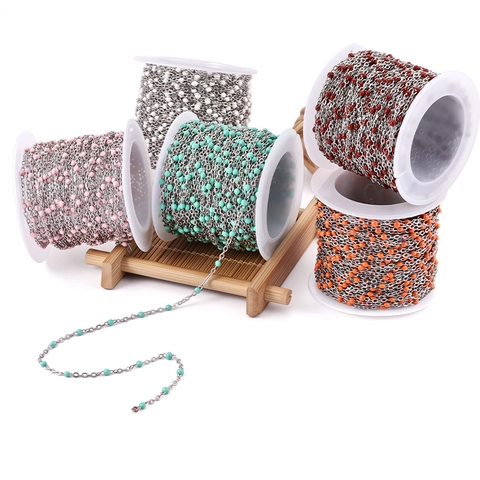 Stainless Steel Enamel Bead Chain Colorful Drip Oil Oval Link DIY Necklace Bracelet Jewelry Making Supplies Non-Fading