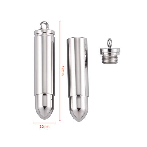 Polished Stainless Steel Bullet Perfume Bottle Pendant Urn Necklace Memorial Ashes Keepsake DIY Jewelry Making Supplies For Men Women