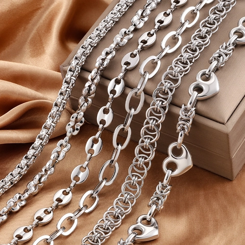 DIY Stainless Steel Jewelry Chain For Necklace Bracelet Making Heart Oval Link Unfading Metal Craft Findings Accessory