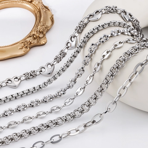 DIY Stainless Steel Jewelry Chain For Necklace Bracelet Making Heart Oval Link Unfading Metal Craft Findings Accessory