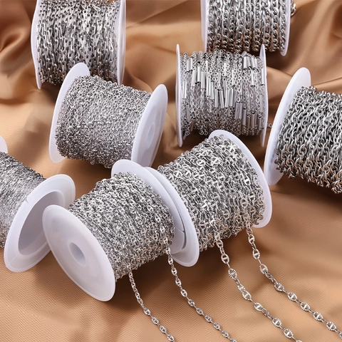 Stainless Steel DIY Jewelry Making Chain Roll For Necklace Bracelet Steel Color Polished Metal Link Chain Craft Supply