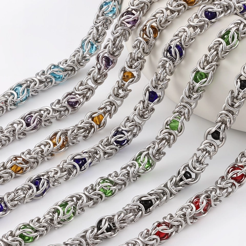 Stainless Steel Byzantine Beaded Bone Chain For DIY Jewelry Making Durable Multicolor Artificial Pearl Link Chain For Necklace Bracelet Accessory