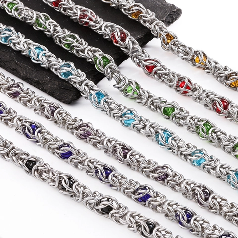 Stainless Steel Byzantine Beaded Bone Chain For DIY Jewelry Making Durable Multicolor Artificial Pearl Link Chain For Necklace Bracelet Accessory