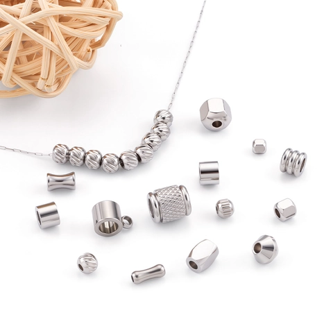 Stainless Steel Geometric Spacer Beads For DIY Jewelry Making Bracelet Necklace Tarnish-Free Metal Loose Beads Supplies