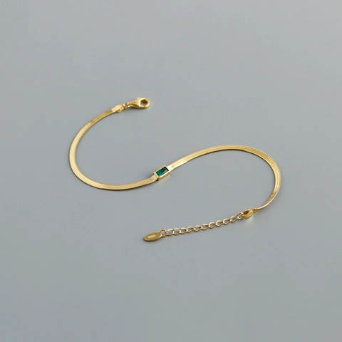 925 Sterling Silber Schlangenkette Armband Mit Smaragdschliff Grünem Zirkonia Elegant Verstellbar Damen Schmuck