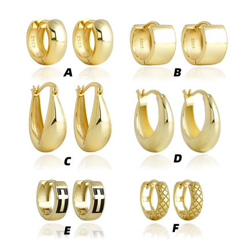 S925 Sterling Silver Huggie Hoop Earrings For Women Minimalist Geometric Cross Quilted Gold Silver Fashion Jewelry
