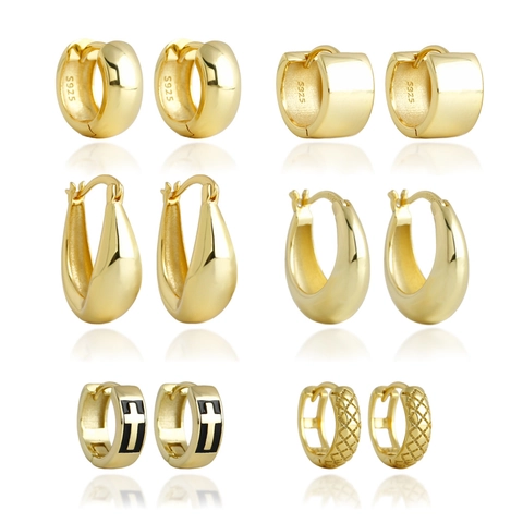S925 Sterling Silver Huggie Hoop Earrings For Women Minimalist Geometric Cross Quilted Gold Silver Fashion Jewelry
