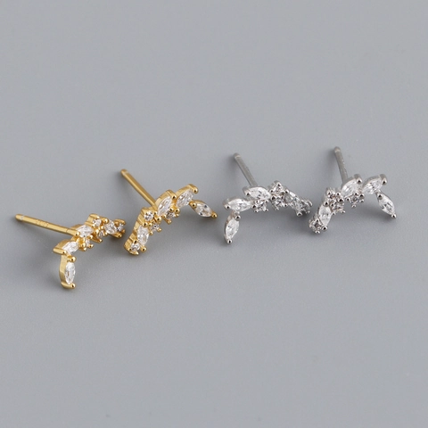 Eleganti Orecchini a Bottone a Mezzaluna in Argento Sterling 925 per Donna Placcati in Oro con Zirconia Gioielli a Foglia