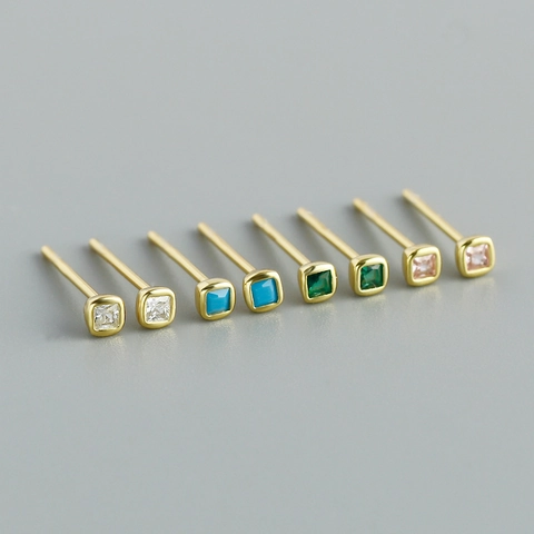 S925 Sterling Silver Square Stud Earrings Minimalist Zirconia Earrings Gold Platinum Plated Geometric Jewelry For Women Girls Fashion