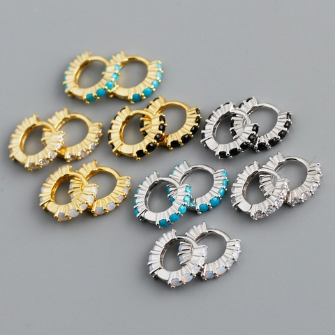 925 Sterling Silver Zirconia Artificial Opal Hoop Earrings Fashion Inlaid Round Huggie Earrings For Women Gold Plated Jewelry
