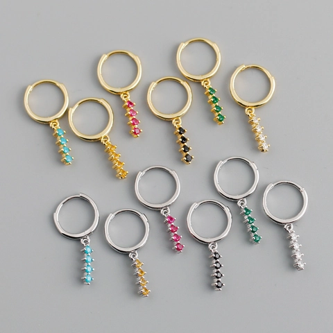 925 Sterling Silver Colorful Zirconia Hoop Earrings For Women Fashion Geometric Circle Dangle Ear Buckle Jewelry Gift