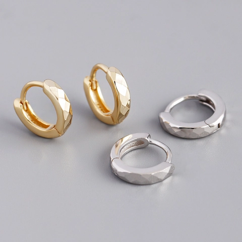 S925 Sterling Silver Geometric Diamond Cut Hoop Earrings For Women Minimalist Fashion Small Huggie Earrings Jewelry Gift
