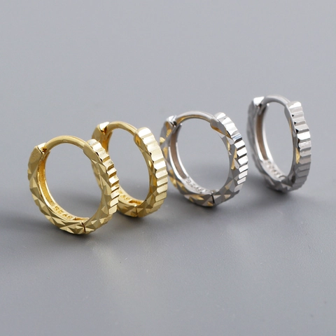 925 Sterling Silver Hoop Earrings For Women Diamond Cut Geometric Texture Huggie Earrings Fashion Jewelry Daily Accessories