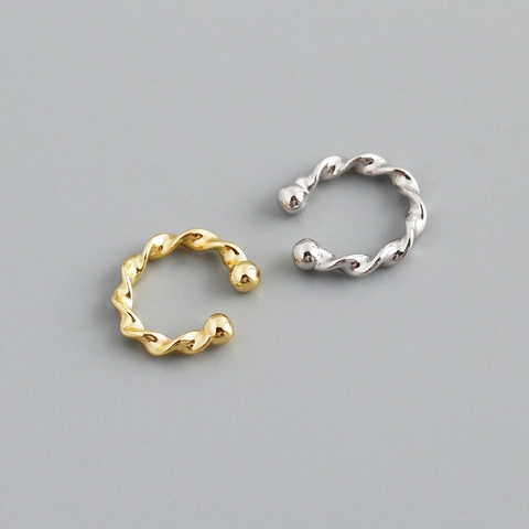 925 Sterling Silver Twist Ear Cuff Non-Pierced Cartilage Earrings Minimalist Gold Platinum Plated Rope Ear Clips For Women Jewelry