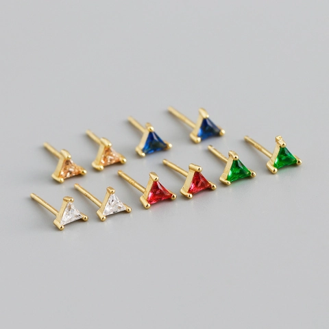 925 Argent Sterling Triangle Zirconia Boucles d'Oreilles Clous pour Femmes Minimaliste Géométrique Coloré Bijoux Mode Accessoires