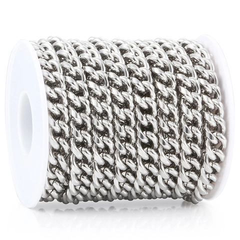 Hip Hop Stainless Steel Cuban Link Chain For Men Silver Tone Curb Chain DIY Jewelry Making Individual Trend Punk Style Necklace