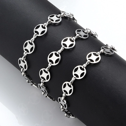 Stainless Steel Ancient Coin Pattern Link Chain For DIY Necklace Bracelet Making Hollow Geometric Decorative Metal Chain Accessory