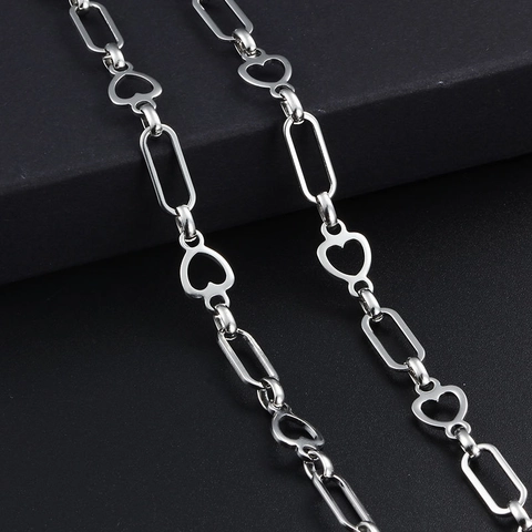 Stainless Steel Heart Shape Rectangular Links Chain DIY Jewelry Making Necklace Bracelet Making Accessories Findings