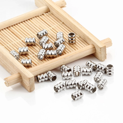 Perles d'Espacement en Acier Inoxydable Triple Anneau Cylindrique Perles en Vrac pour Fabrication de Bijoux Bracelet Collier DIY