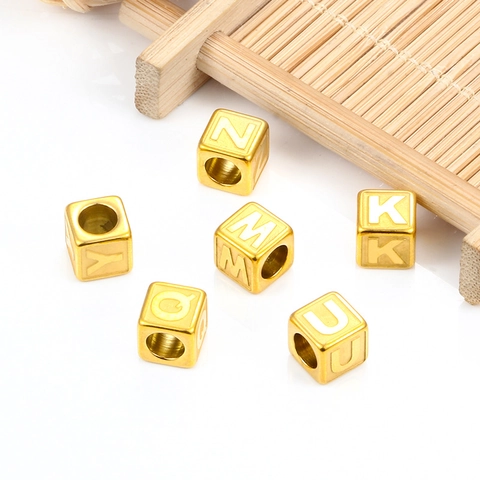 Stainless Steel Cube Letter Number Beads 8mm Square Alphabet Spacer Beads For DIY Bracelet Necklace Jewelry Making Finding