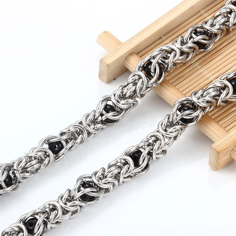 Stainless Steel Byzantine Keel Chain With Cat's Eye Beads For DIY Hip Hop Necklace Bracelet Jewelry Making Material