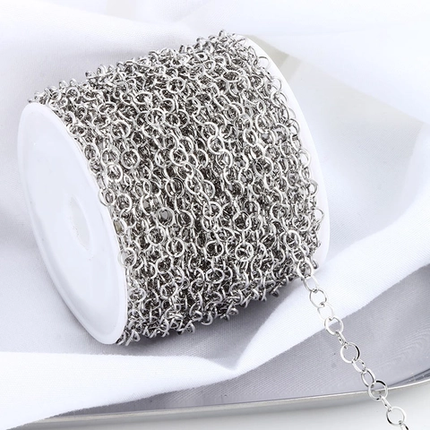 Stainless Steel Closed Round Link Chain For DIY Jewelry Making Necklaces Bracelets Clothing Accessories Silver Tone Spool Packed