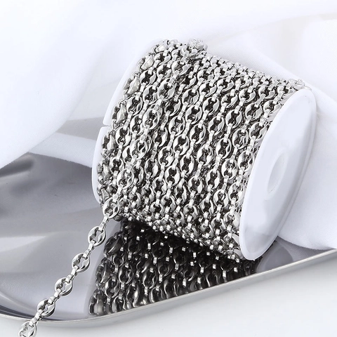 Stainless Steel Coffee Bean Chain DIY Jewelry Finding For Necklace Bracelet Bag Pig Nose Link Spool Pack Silver Tone Accessories