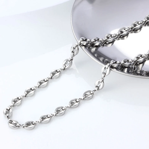 Stainless Steel Coffee Bean Chain DIY Jewelry Finding For Necklace Bracelet Bag Pig Nose Link Spool Pack Silver Tone Accessories