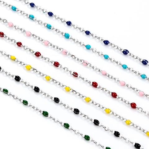 Cadena de Eslabones de Perlas de Acero Inoxidable para Hacer Joyas Colorido Esmalte Epoxi DIY Collar Pulsera Accesorios