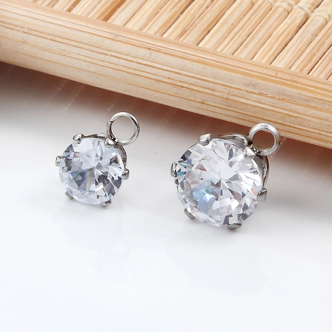Polished Stainless Steel Round Rhinestone Pendant For DIY Jewelry Making Necklace Bracelet Fashion Decorative Unisex Accessory Silver