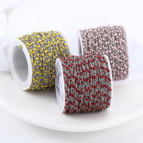 Stainless Steel Satellite Chain With 1.7mm Colored Enamel Beads DIY Jewelry Making Chain For Necklace Bracelet Making Findings