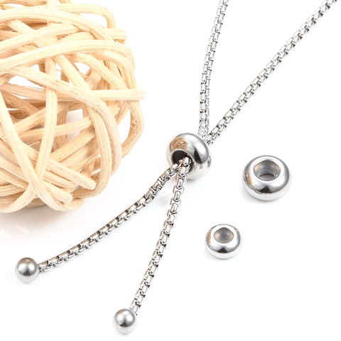 Stainless Steel Adjustable Stopper Beads With Silicone Rubber Ring Silver Gold Color Round Spacer Beads For DIY Jewelry Making