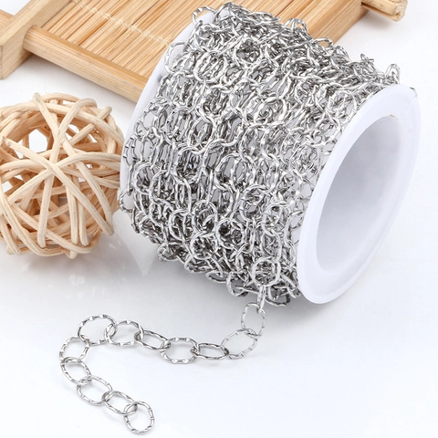 Stainless Steel Indented Oval Link Chain Spool For DIY Jewelry Making Necklace Bracelet Accessory Minimalist Steel Jewelry Chain