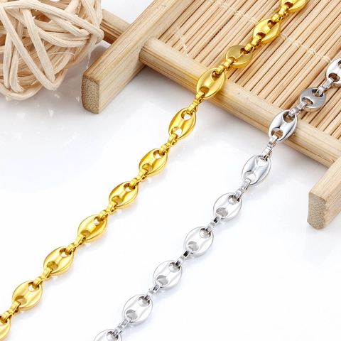Stainless Steel Coffee Bean Mariner Link Chain Pig Nose Design For Necklace Bracelet DIY Jewelry Making Accessories Gold Silver