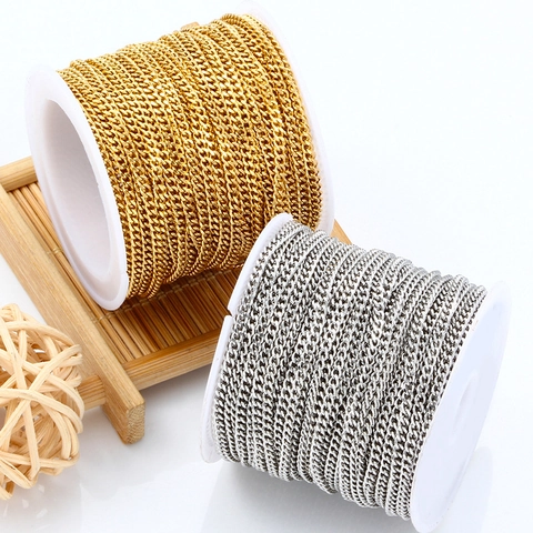 Stainless Steel Curb Chain For DIY Jewelry Making Cuban Link Unfinished Roll For Necklace Bracelet Gold Silver Black