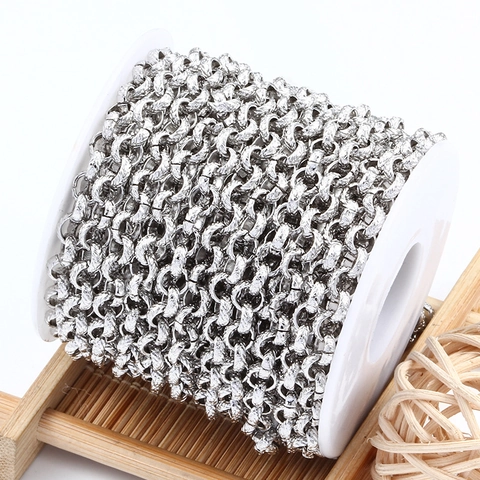 Textured Stainless Steel Round Bead Chain For DIY Jewelry Making Hip Hop Punk Patterned Chain Necklace Bracelet Accessories
