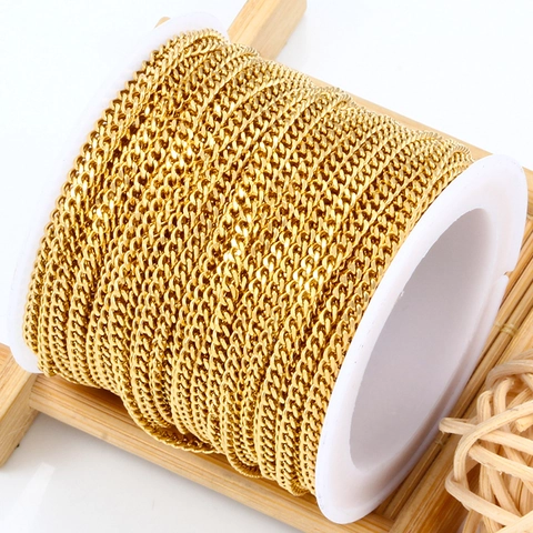 Stainless Steel Curb Chain For DIY Jewelry Making Cuban Link Unfinished Roll For Necklace Bracelet Gold Silver Black