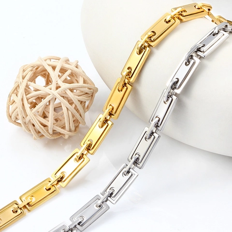 Stainless Steel Rectangle Box Link Chain For DIY Jewelry Making Hip Hop Punk Unfinished Metal Chain For Necklace Bracelet