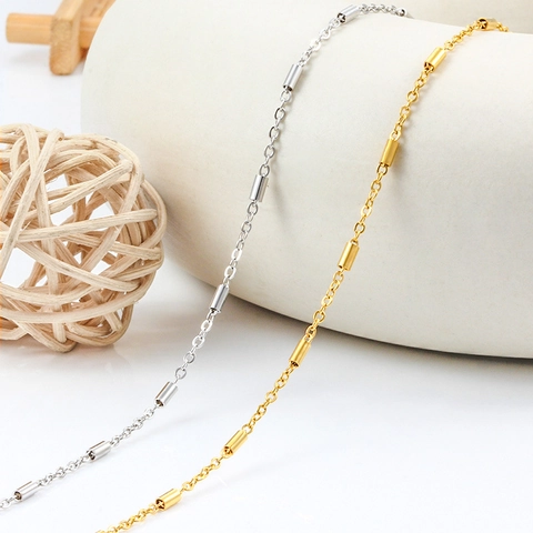DIY Stainless Steel Jewelry Chain For Necklace Bracelet Making Gold Silver Plated Round Tube Cross Chain Accessory