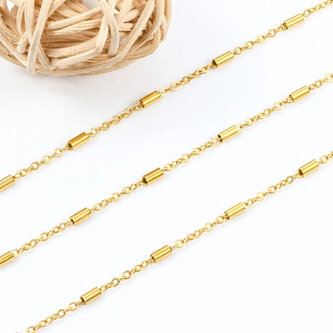 DIY Stainless Steel Jewelry Chain For Necklace Bracelet Making Gold Silver Plated Round Tube Cross Chain Accessory