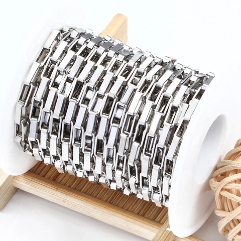 Stainless Steel Long Box Chain Rectangular Link DIY Jewelry Accessory For Necklace Bracelet Making Bag Craft Steel Color
