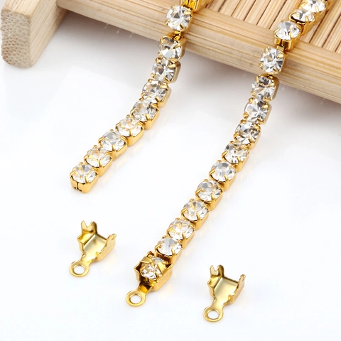 Fermoir de Connexion en Acier Inoxydable Avec Strass Plaqué Sous Vide Or Argent Clips d'Extrémité Pour Chaîne Bijoux DIY