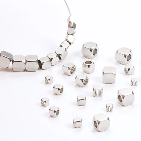 Cuentas Espaciadoras Cuadradas de Acero Inoxidable Cubo Biselado Cuentas Sueltas de Metal para Hacer Joyas DIY Pulsera Collar Accesorios