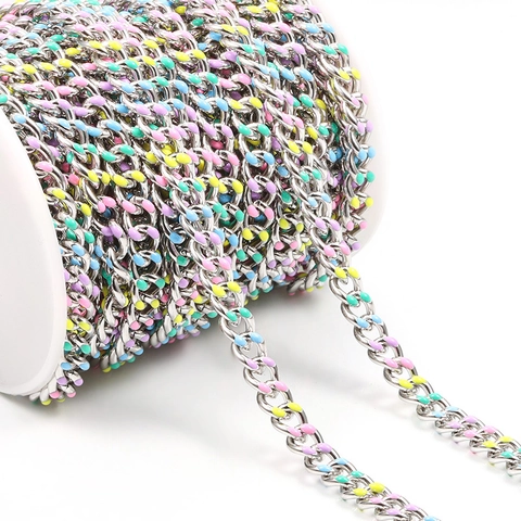 Chaîne Gourmette en Acier Inoxydable Émail Coloré pour DIY Bijoux Collier Bracelet Fait Main Accessoire de Mode Macaron