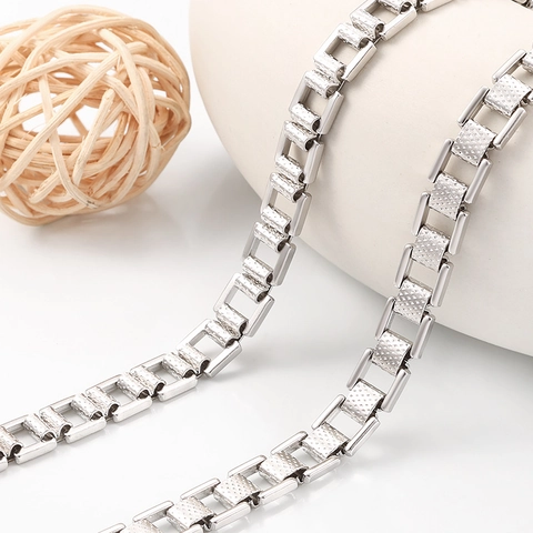 Punk Hip Hop Stainless Steel Hollow Square Link Chain With Diamond Texture Bright Polished DIY Jewelry Chain Bulk Accessory