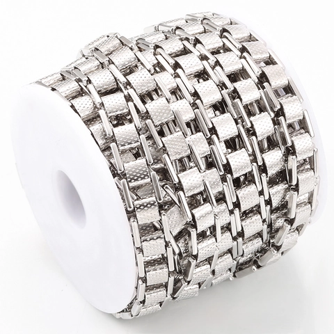 Punk Hip Hop Stainless Steel Hollow Square Link Chain With Diamond Texture Bright Polished DIY Jewelry Chain Bulk Accessory