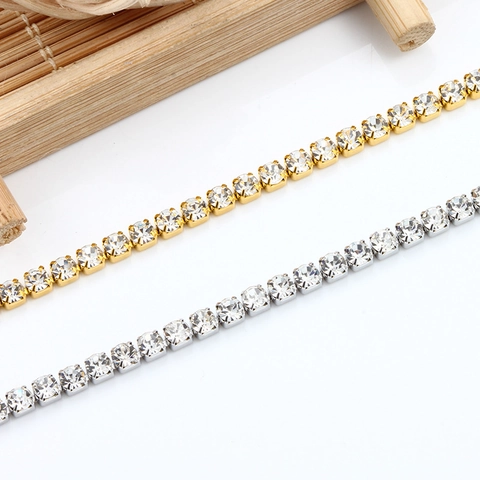 Stainless Steel Rhinestone Dense Claw Chain For DIY Jewelry Making Accessories Vacuum Gold Plated Shiny Crystal Chain Link