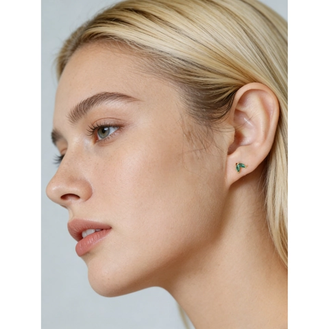 925 Sterling Silver Leaf Stud Earrings Marquise Cut Multicolored Zirconia Tiny Marquise Branch Earrings For Women Jewelry