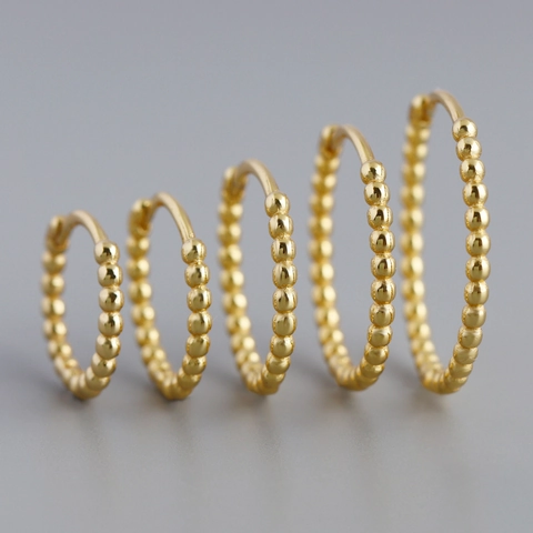 925 Sterling Silver Beaded Hoop Earrings For Women Minimalist Small Gold Platinum Round Geometric Piercing Jewelry Accessory Gift